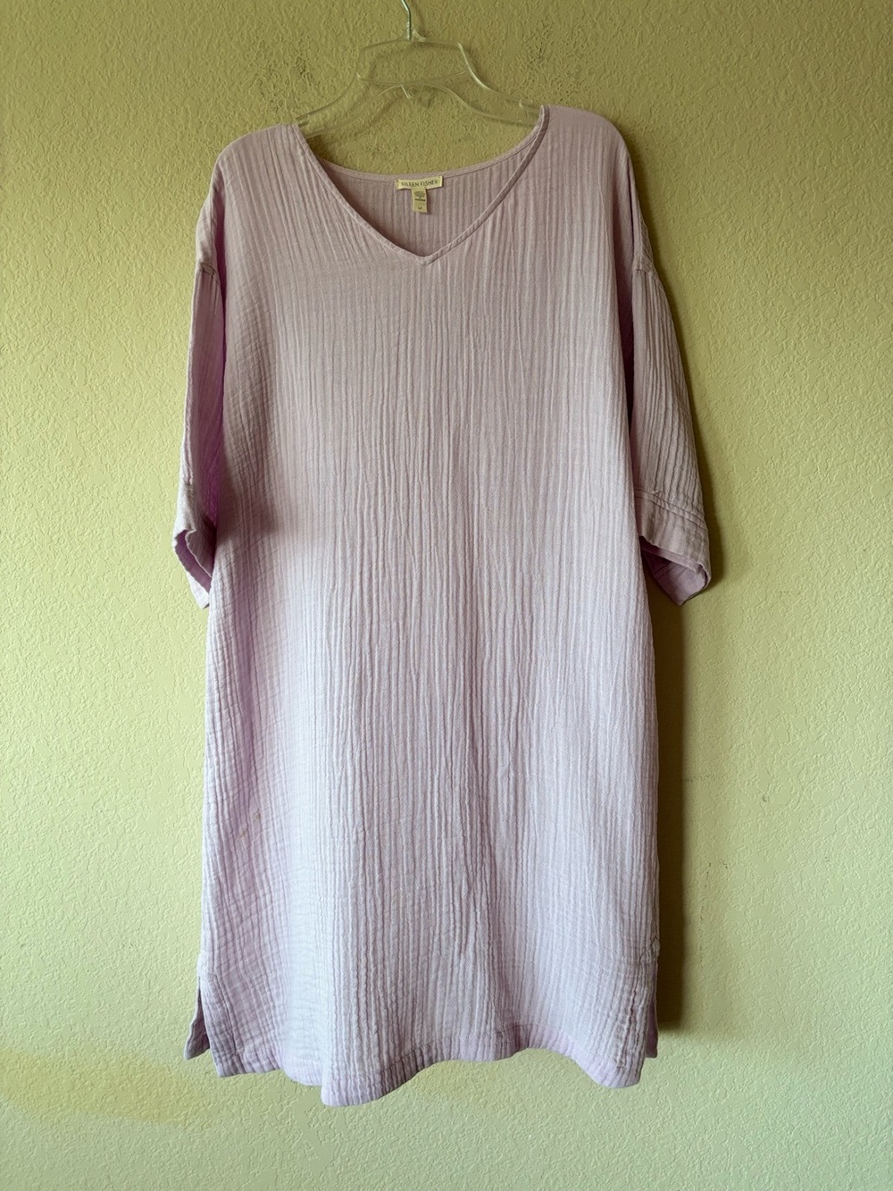 Eileen Fisher organic cotton lofty gauze V-neck dress Lilac Purple Size S